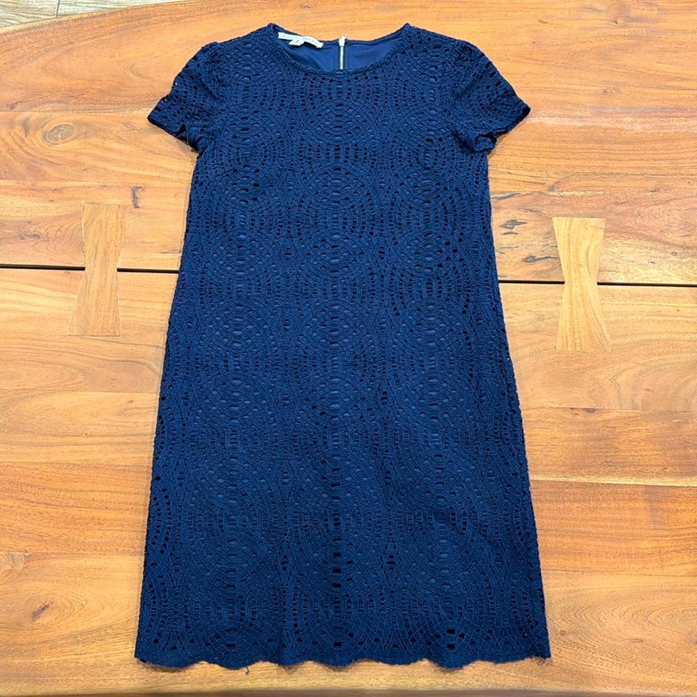 Blue Eyelet Shift Dress in Size 2.